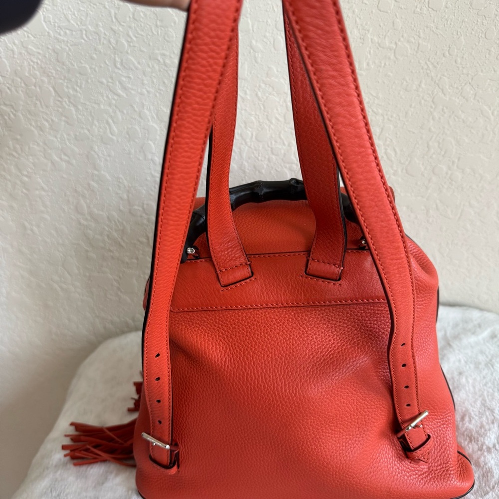 Gucci Vibrant Orange Leather Bamboo Backpack. P0221 - Picture 7 of 17